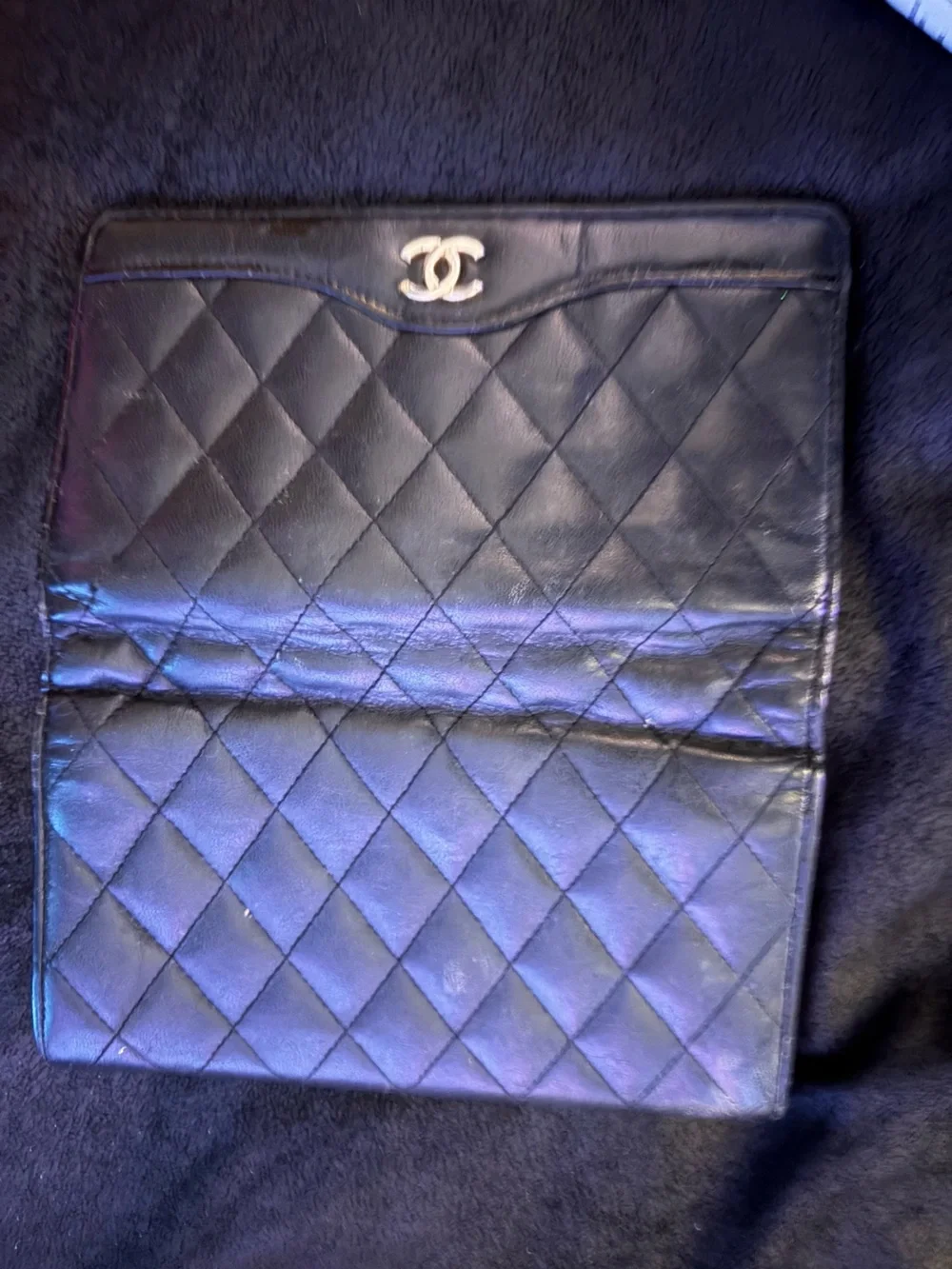 CHANEL Black Quilted Lambskin Wallet with Gold CC Logo